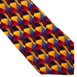 Jimmy Z Jerry Rice Collection One Silk Tie Geometric 90s Vintage Red Blue Yellow